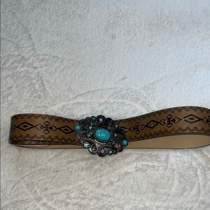 Elegant Brown Belt with Turquoise Embellishments